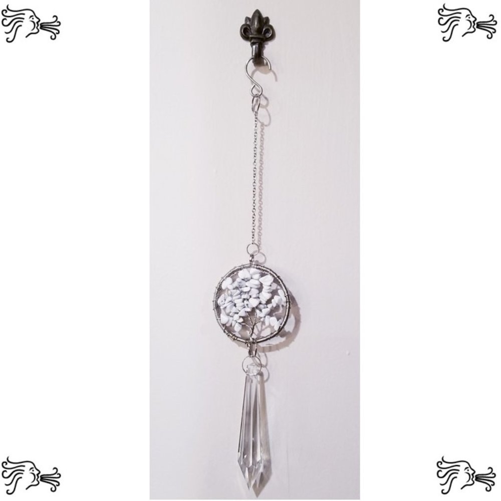 White Howlite Natural Stone Sun Catcher Crystal Prisms Tree of Life Chakra - Picture 2 of 2
